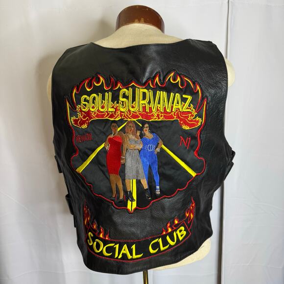 IK Genuine Leather Soul Survivaz Social Club Biker Vest XL Newark NJ - Picture 2 of 9